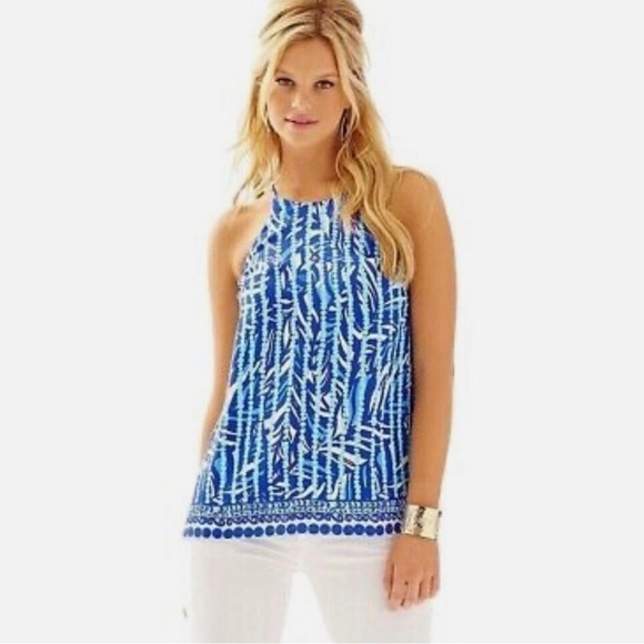 Lilly Pulitzer Silk Halter Tank Top Size Small | Samba Leaf Dot Print - Picture 1 of 5